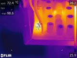 Thermal image of end parts of power supply. 72.4c / 162F