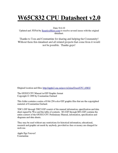 File:W65C832 CPU Datasheet v2.0.pdf
